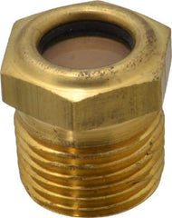 LDI Industries - 9/16" Sight Diam, 1/2" Thread, 1" OAL, Low Pressure Pipe Thread Lube Sight, Open View Sight Glass & Flow Sight - 7/8" Head, 20 Max psi, 1/2-14 Thread - Americas Industrial Supply