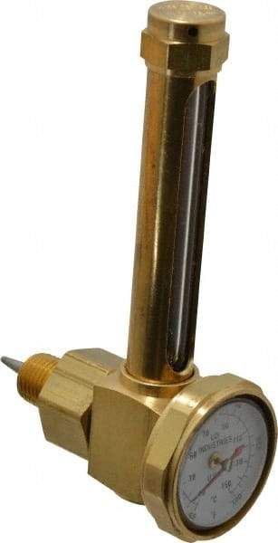 LDI Industries - 2-3/4 Inch Long Sight, 1/4 Inch Thread Size, Buna-N Seal Elbow With 1-3/8 Inch Dial Thermometer, Vented Oil-Level Indicators and Gauge - 4-1/4 Inch Length to Center of Base - Americas Industrial Supply