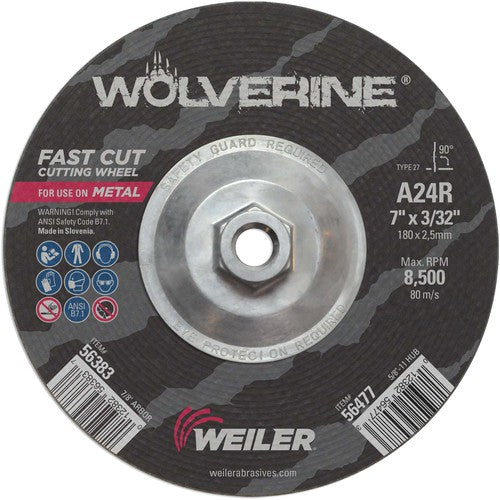 Vortec Pro 7″ × 3/32″ Type 27 Cutting Wheel, A24R, 5/8″-11 UNC Nut - Americas Industrial Supply