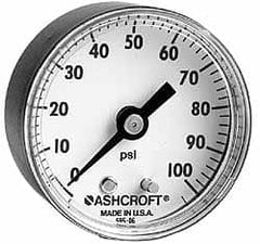 Ashcroft - 1-1/2" Dial, 1/8 Thread, 0-160 Scale Range, Pressure Gauge - Center Back Connection Mount - Americas Industrial Supply