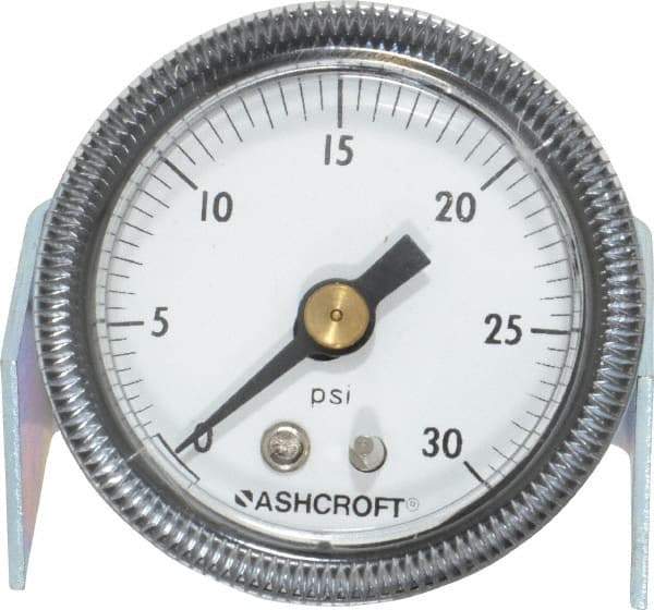 Ashcroft - 1-1/2" Dial, 1/8 Thread, 0-30 Scale Range, Pressure Gauge - Center Back Connection Mount - Americas Industrial Supply