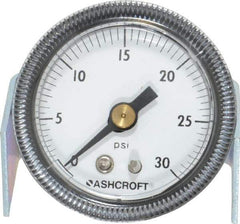 Ashcroft - 1-1/2" Dial, 1/8 Thread, 0-30 Scale Range, Pressure Gauge - Center Back Connection Mount - Americas Industrial Supply