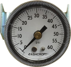 Ashcroft - 1-1/2" Dial, 1/8 Thread, 0-60 Scale Range, Pressure Gauge - Center Back Connection Mount - Americas Industrial Supply