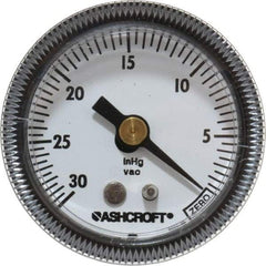Ashcroft - 1-1/2" Dial, 1/8 Thread, 30-0 Scale Range, Pressure Gauge - Center Back Connection Mount - Americas Industrial Supply