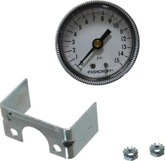 Ashcroft - 2" Dial, 1/4 Thread, 0-15 Scale Range, Pressure Gauge - Center Back Connection Mount - Americas Industrial Supply