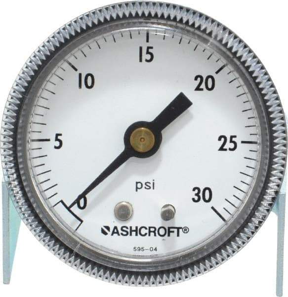 Ashcroft - 2" Dial, 1/4 Thread, 0-30 Scale Range, Pressure Gauge - Center Back Connection Mount - Americas Industrial Supply