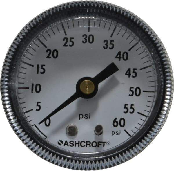 Ashcroft - 2" Dial, 1/4 Thread, 0-60 Scale Range, Pressure Gauge - Center Back Connection Mount - Americas Industrial Supply