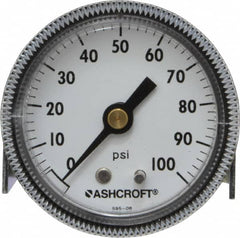 Ashcroft - 2" Dial, 1/4 Thread, 0-100 Scale Range, Pressure Gauge - Center Back Connection Mount - Americas Industrial Supply
