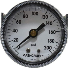 Ashcroft - 2" Dial, 1/4 Thread, 0-200 Scale Range, Pressure Gauge - Center Back Connection Mount - Americas Industrial Supply