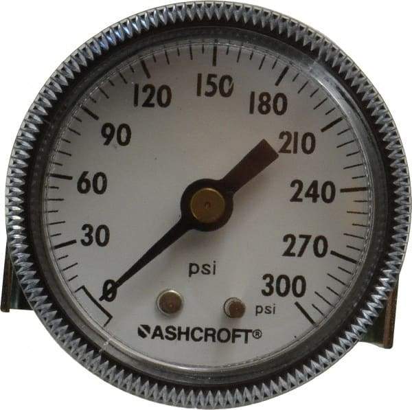 Ashcroft - 2" Dial, 1/4 Thread, 0-300 Scale Range, Pressure Gauge - Center Back Connection Mount - Americas Industrial Supply