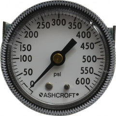 Ashcroft - 2" Dial, 1/4 Thread, 0-600 Scale Range, Pressure Gauge - Center Back Connection Mount - Americas Industrial Supply