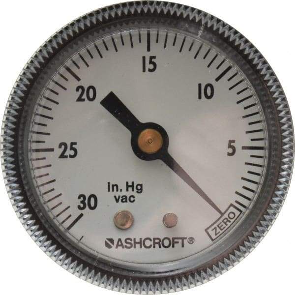 Ashcroft - 2" Dial, 1/4 Thread, 30-0 Scale Range, Pressure Gauge - Center Back Connection Mount - Americas Industrial Supply