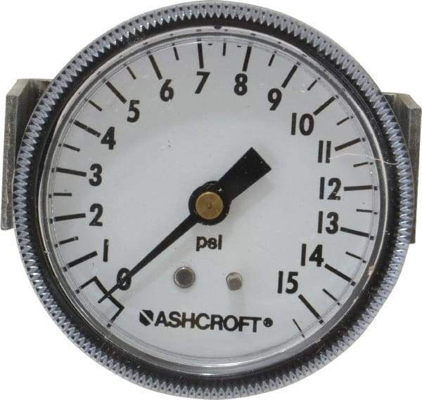 Ashcroft - 2-1/2" Dial, 1/4 Thread, 0-15 Scale Range, Pressure Gauge - Center Back Connection Mount - Americas Industrial Supply