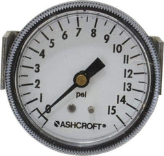 Ashcroft - 2-1/2" Dial, 1/4 Thread, 0-15 Scale Range, Pressure Gauge - Center Back Connection Mount - Americas Industrial Supply