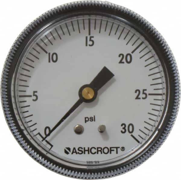 Ashcroft - 2-1/2" Dial, 1/4 Thread, 0-30 Scale Range, Pressure Gauge - Center Back Connection Mount - Americas Industrial Supply