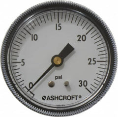 Ashcroft - 2-1/2" Dial, 1/4 Thread, 0-30 Scale Range, Pressure Gauge - Center Back Connection Mount - Americas Industrial Supply