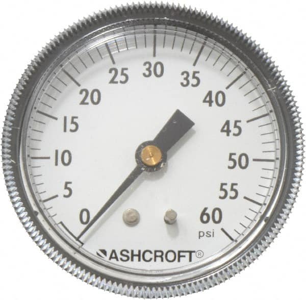 Ashcroft - 2-1/2" Dial, 1/4 Thread, 0-60 Scale Range, Pressure Gauge - Center Back Connection Mount - Americas Industrial Supply