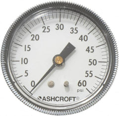 Ashcroft - 2-1/2" Dial, 1/4 Thread, 0-60 Scale Range, Pressure Gauge - Center Back Connection Mount - Americas Industrial Supply