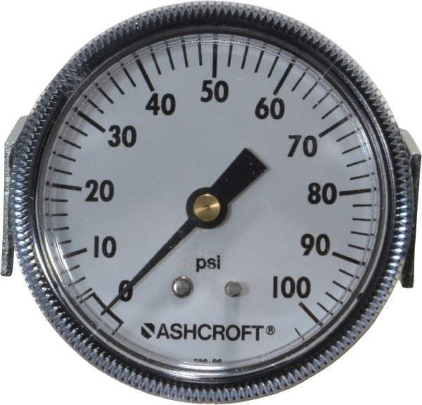 Ashcroft - 2-1/2" Dial, 1/4 Thread, 0-100 Scale Range, Pressure Gauge - Center Back Connection Mount - Americas Industrial Supply