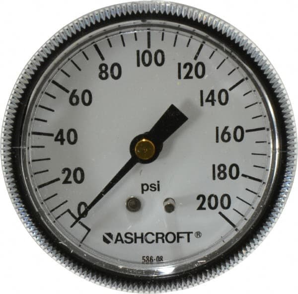 Ashcroft - 2-1/2" Dial, 1/4 Thread, 0-200 Scale Range, Pressure Gauge - Center Back Connection Mount - Americas Industrial Supply