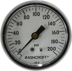 Ashcroft - 2-1/2" Dial, 1/4 Thread, 0-200 Scale Range, Pressure Gauge - Center Back Connection Mount - Americas Industrial Supply