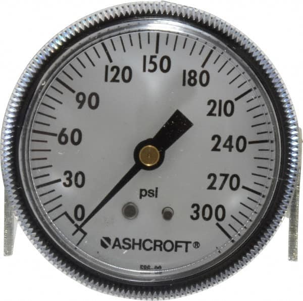 Ashcroft - 2-1/2" Dial, 1/4 Thread, 0-300 Scale Range, Pressure Gauge - Center Back Connection Mount - Americas Industrial Supply