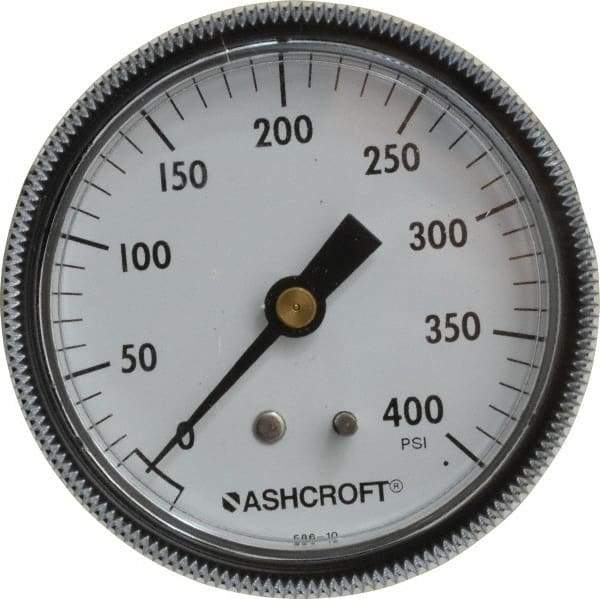 Ashcroft - 2-1/2" Dial, 1/4 Thread, 0-400 Scale Range, Pressure Gauge - Center Back Connection Mount - Americas Industrial Supply