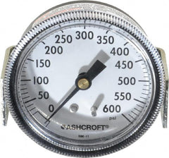Ashcroft - 2-1/2" Dial, 1/4 Thread, 0-600 Scale Range, Pressure Gauge - Center Back Connection Mount - Americas Industrial Supply