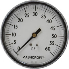 Ashcroft - 3-1/2" Dial, 1/4 Thread, 0-60 Scale Range, Pressure Gauge - Center Back Connection Mount - Americas Industrial Supply