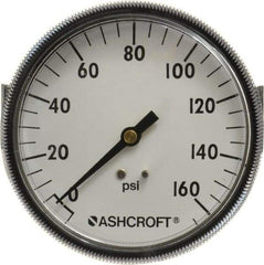 Ashcroft - 3-1/2" Dial, 1/4 Thread, 0-160 Scale Range, Pressure Gauge - Center Back Connection Mount - Americas Industrial Supply