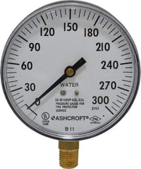 Ashcroft - 3-1/2" Dial, 1/4 Thread, 0-300 Scale Range, Pressure Gauge - Lower Connection Mount - Americas Industrial Supply