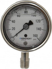 Ashcroft - 2-1/2" Dial, 1/4 Thread, 0-160 Scale Range, Pressure Gauge - Lower Connection Mount, Accurate to 1% of Scale - Americas Industrial Supply