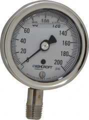 Ashcroft - 2-1/2" Dial, 1/4 Thread, 0-200 Scale Range, Pressure Gauge - Lower Connection Mount, Accurate to 1% of Scale - Americas Industrial Supply