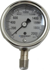 Ashcroft - 2-1/2" Dial, 1/4 Thread, 0-2,000 Scale Range, Pressure Gauge - Lower Connection Mount, Accurate to 1% of Scale - Americas Industrial Supply