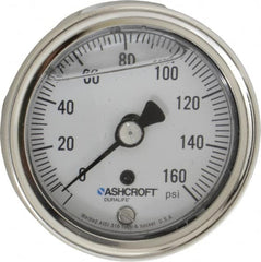 Ashcroft - 2-1/2" Dial, 1/4 Thread, 0-160 Scale Range, Pressure Gauge - Center Back Connection Mount, Accurate to 1% of Scale - Americas Industrial Supply