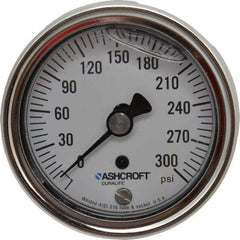 Ashcroft - 2-1/2" Dial, 1/4 Thread, 0-300 Scale Range, Pressure Gauge - Center Back Connection Mount, Accurate to 1% of Scale - Americas Industrial Supply