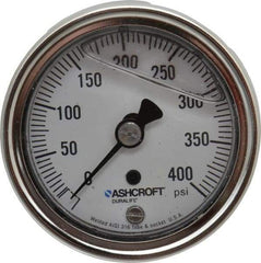 Ashcroft - 2-1/2" Dial, 1/4 Thread, 0-400 Scale Range, Pressure Gauge - Center Back Connection Mount, Accurate to 1% of Scale - Americas Industrial Supply