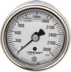 Ashcroft - 2-1/2" Dial, 1/4 Thread, 0-3,000 Scale Range, Pressure Gauge - Center Back Connection Mount, Accurate to 1% of Scale - Americas Industrial Supply