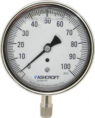 Ashcroft - 3-1/2" Dial, 1/4 Thread, 0-100 Scale Range, Pressure Gauge - Lower Connection Mount, Accurate to 1% of Scale - Americas Industrial Supply