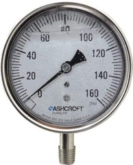 Ashcroft - 3-1/2" Dial, 1/4 Thread, 0-160 Scale Range, Pressure Gauge - Lower Connection Mount, Accurate to 1% of Scale - Americas Industrial Supply