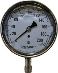 Ashcroft - 3-1/2" Dial, 1/4 Thread, 0-200 Scale Range, Pressure Gauge - Lower Connection Mount, Accurate to 1% of Scale - Americas Industrial Supply
