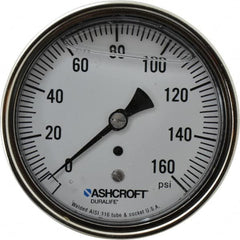 Ashcroft - 3-1/2" Dial, 1/4 Thread, 0-160 Scale Range, Pressure Gauge - Center Back Connection Mount, Accurate to 1% of Scale - Americas Industrial Supply