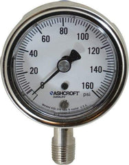 Ashcroft - 2-1/2" Dial, 1/4 Thread, 0-160 Scale Range, Pressure Gauge - Lower Connection Mount, Accurate to 1% of Scale - Americas Industrial Supply