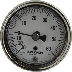 Ashcroft - 2-1/2" Dial, 1/4 Thread, 30-0-60 Scale Range, Pressure Gauge - Center Back Connection Mount, Accurate to 1% of Scale - Americas Industrial Supply