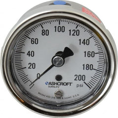 Ashcroft - 2-1/2" Dial, 1/4 Thread, 0-200 Scale Range, Pressure Gauge - Lower Back Connection Mount, Accurate to 1% of Scale - Americas Industrial Supply