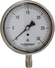 Ashcroft - 3-1/2" Dial, 1/4 Thread, 0-30 Scale Range, Pressure Gauge - Lower Connection Mount, Accurate to 1% of Scale - Americas Industrial Supply