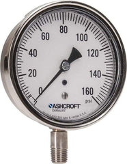 Ashcroft - 3-1/2" Dial, 1/4 Thread, 0-160 Scale Range, Pressure Gauge - Lower Connection Mount, Accurate to 1% of Scale - Americas Industrial Supply