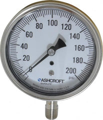 Ashcroft - 3-1/2" Dial, 1/4 Thread, 0-200 Scale Range, Pressure Gauge - Lower Connection Mount, Accurate to 1% of Scale - Americas Industrial Supply