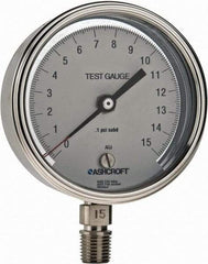 Ashcroft - 3" Dial, 1/4 Thread, 0-15 Scale Range, Pressure Gauge - Lower Connection Mount, Accurate to 0.5% of Scale - Americas Industrial Supply