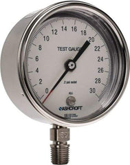 Ashcroft - 3" Dial, 1/4 Thread, 0-30 Scale Range, Pressure Gauge - Lower Connection Mount, Accurate to 0.5% of Scale - Americas Industrial Supply